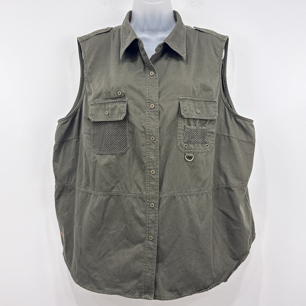 VTG 90s Lauren Ralph Lauren Safari Vest Womens 3X Green Utility Field Fishing